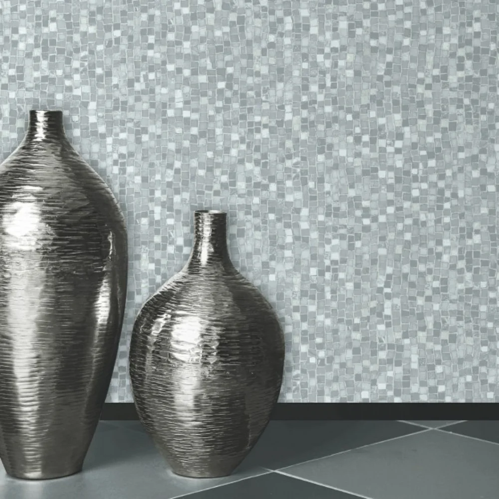 Wallpaper Gray Mosaic Tile Textured